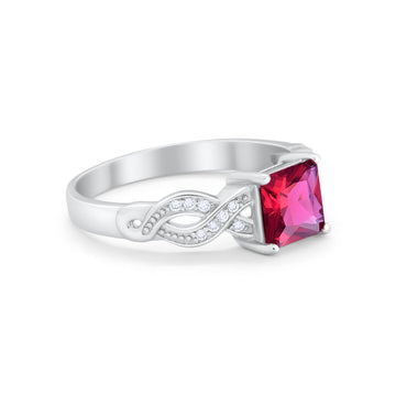 Solitaire Infinity Shank Ring Princess Cut Simulated Ruby CZ 925 Sterling Silver